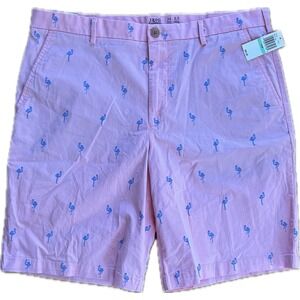 IZOD Saltwater Mens Pink Flamingo Print Stretch Shorts 34W 9.5 Inseam NWT